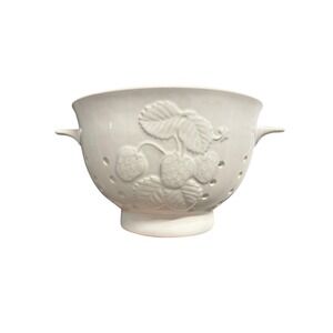 Designpac Inc White Ceramic Embossed Strawberry Berry Colander Strainer Bowl